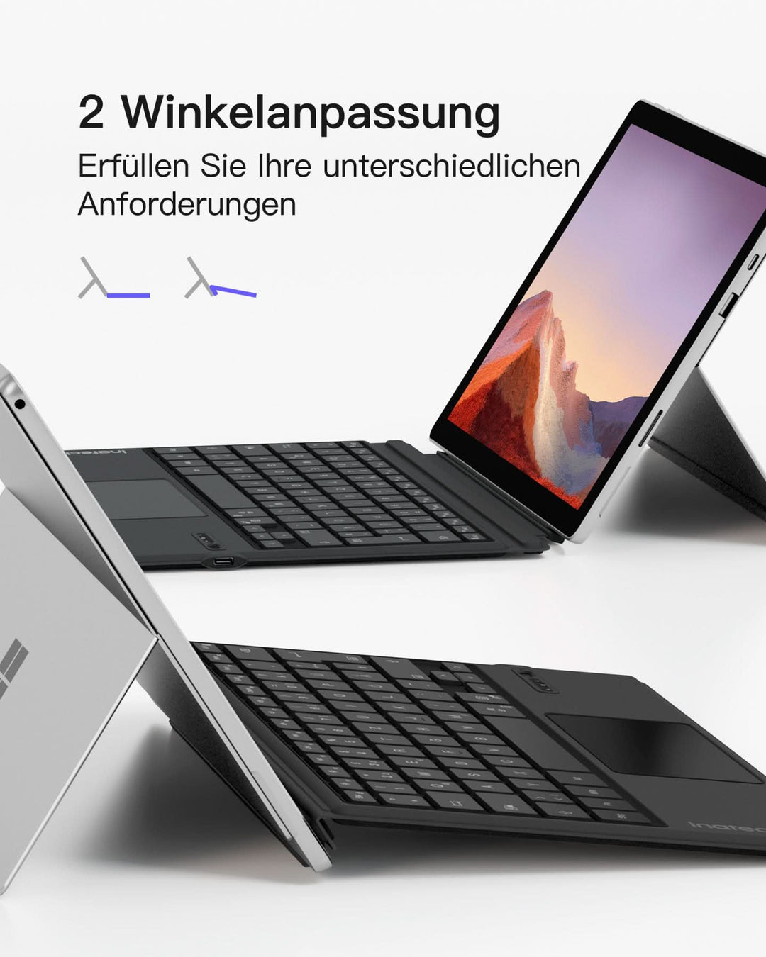 inateck DE Surface Pro AI Tastatur für Surface Pro 7/7+/6/5/4, 7 Farben Hintergrundbeleuchtung, QWERTZ, KB02027