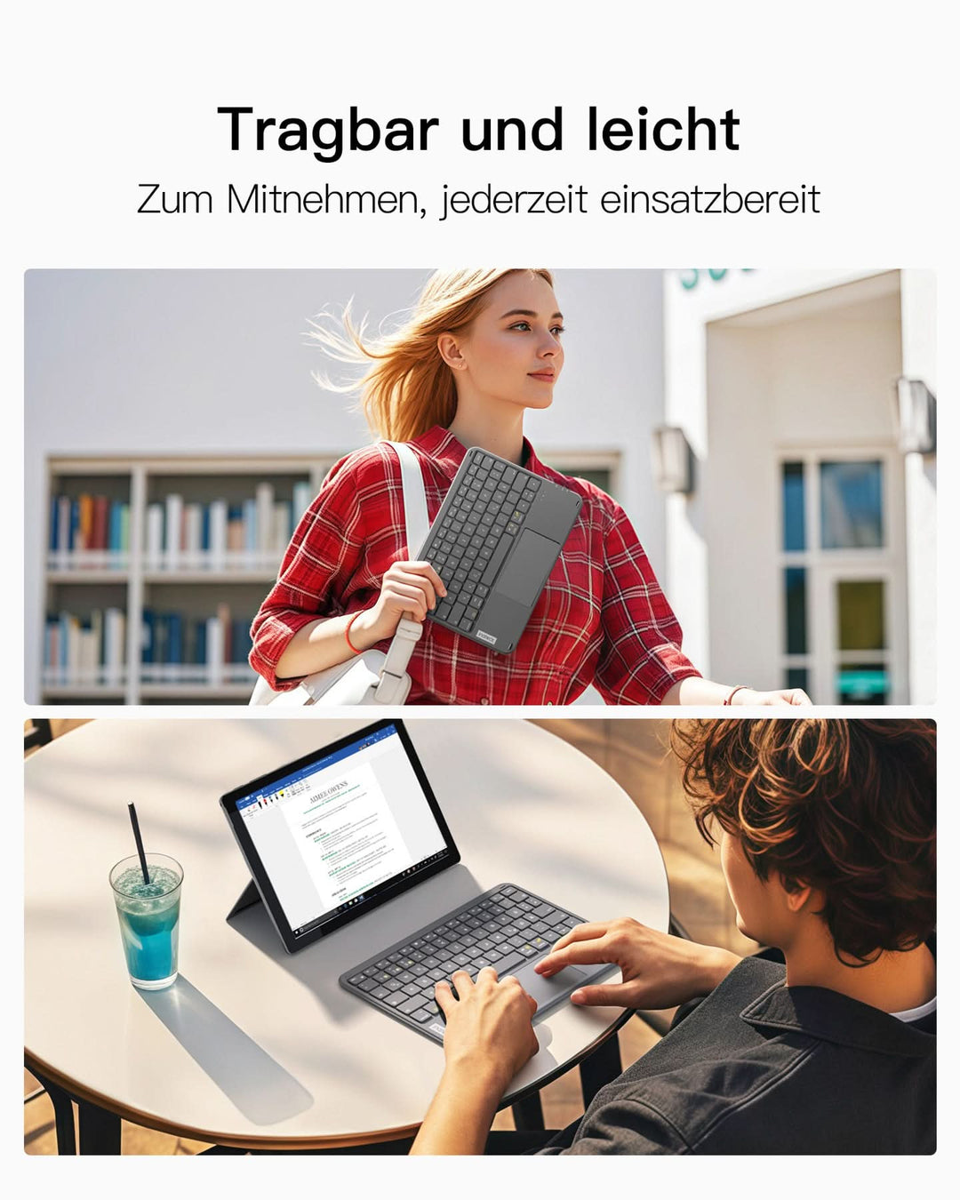 inateck DE Ultraleichte Tablet Tastatur Kabellose QWERTZ Deutsch mit Trackpad, kompatibel mit iPad/Tablet/Windows/Laptop/PC, KB0110