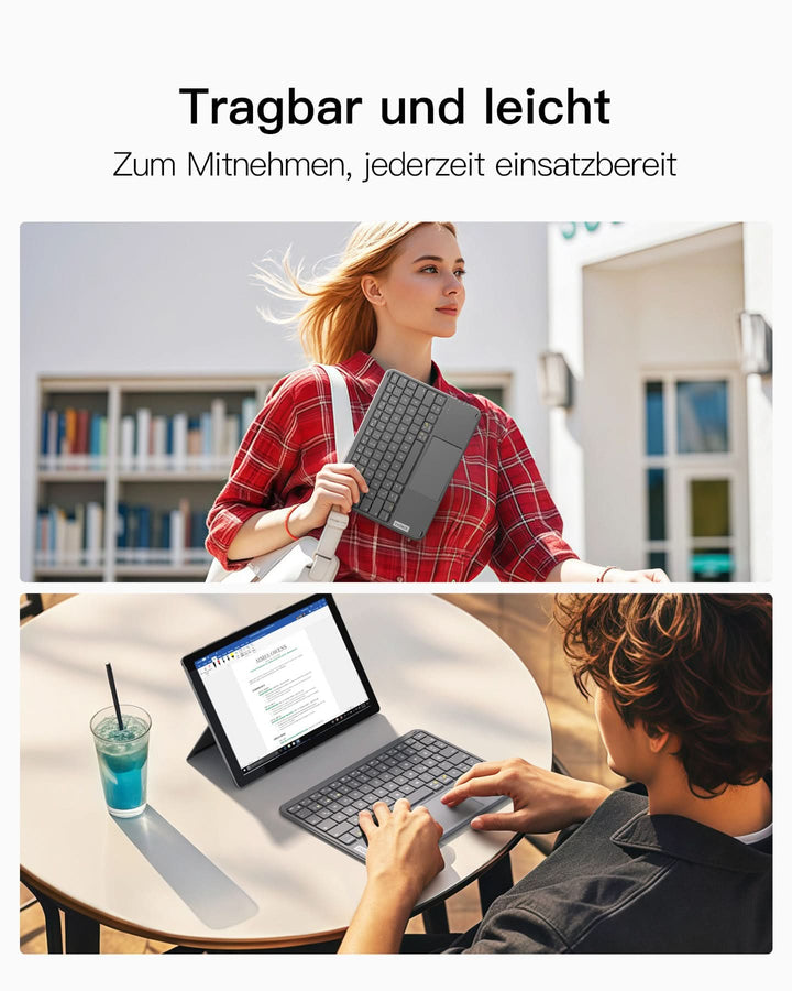 inateck DE Ultraleichte Tablet Tastatur Kabellose QWERTZ Deutsch mit Trackpad, kompatibel mit iPad/Tablet/Windows/Laptop/PC, KB0110