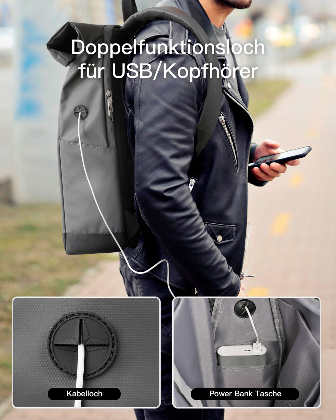 inateck DE 25-30L RollTop Rucksack wasserabweisend Daypack Laptoprucksack Schulrucksack, BP01003