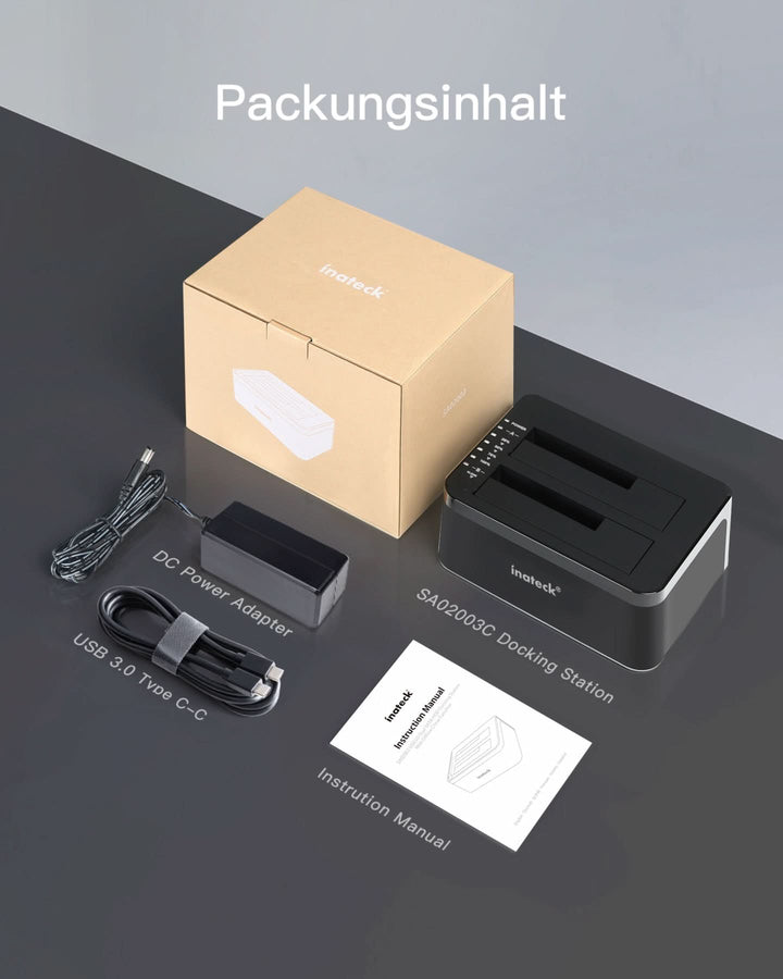 RGB Festplatten Dockingstation USB 3.0 mit Offline-Klonfunktion, für 2.5 u. 3.5 Zoll SATA HDDs und SSDs, UASP Unterstützt SA02003, Schwarz - Inateck Official DE
