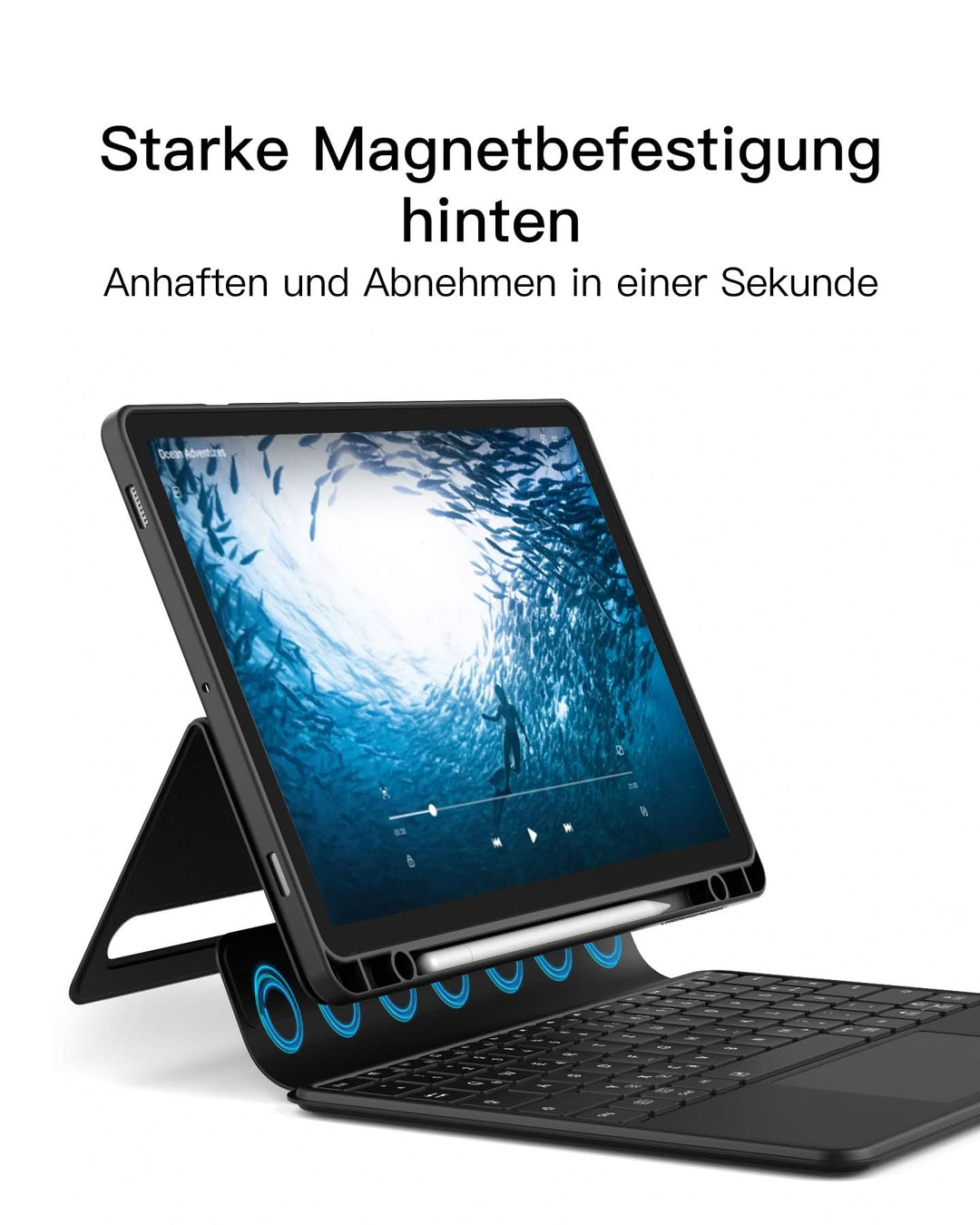 inateck DE Hülle für Samsung Galaxy Tab S10 FE/S9 FE/S9, Hoch-/Querformat Ständer Tastatur mit Touchpad, N0064