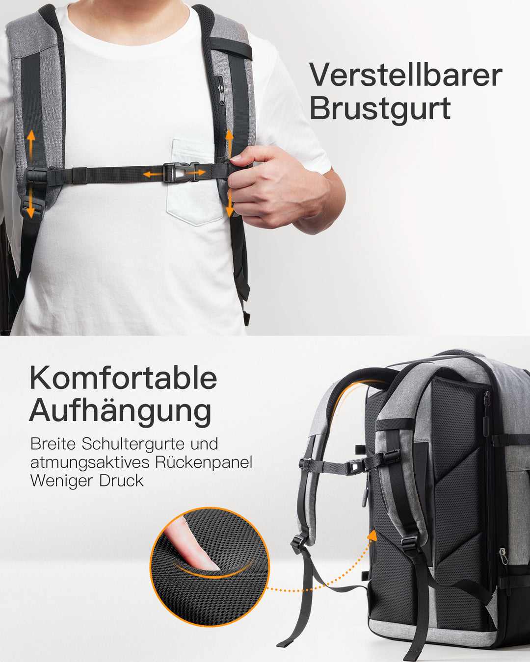 inateck DE 20-46L Reiserucksack, erweiterbarer Tragerucksack, BP03006
