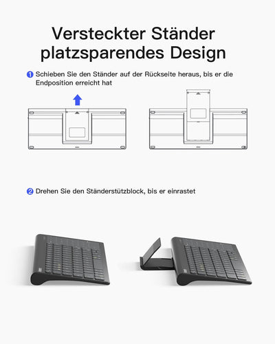 Tablet Tastatur, 3 BT-Kanäle, Kompatibel mit iPadOS/Samsung/Android/Windows, KB06103