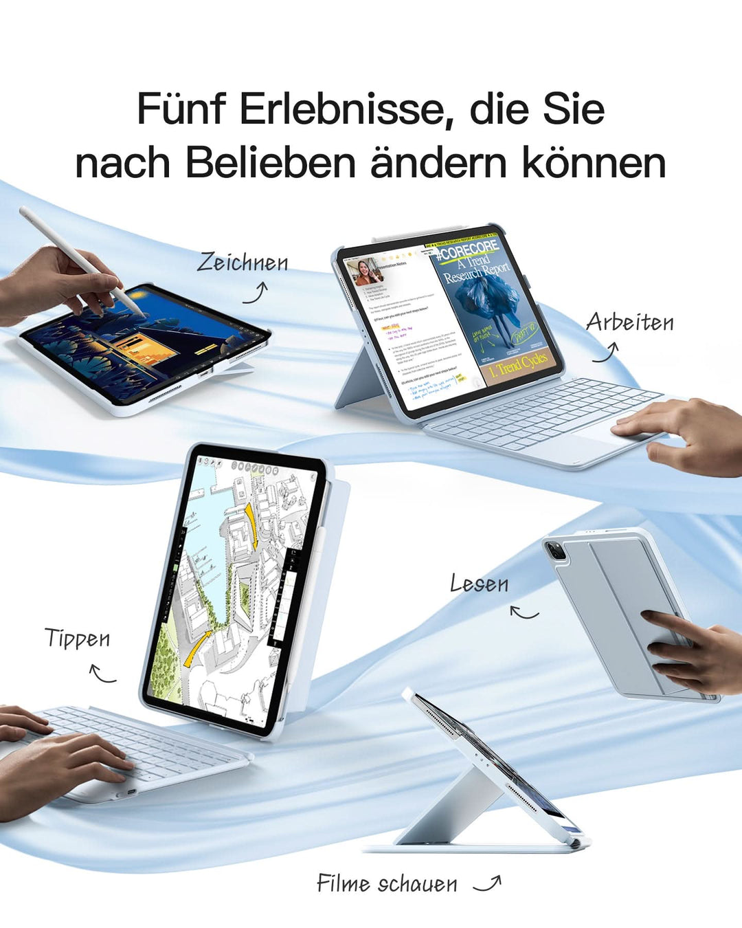 inateck DE Ultraleicht Tastatur für iPad 11" (A16 2025), iPad 10, iPad Air 11" M3/M2 (2025/2024), iPad Air 7/6/5/4, iPad Pro 11" 4/