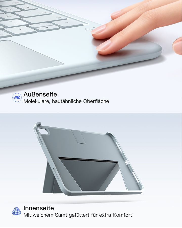 inateck DE Abnehmbar Hülle mit Tastatur für iPad 11" A16 2025, iPad 10.9" 2022,mit Stifthalter, QWERTZ, AceTouch Pro, KB403-10 | Re