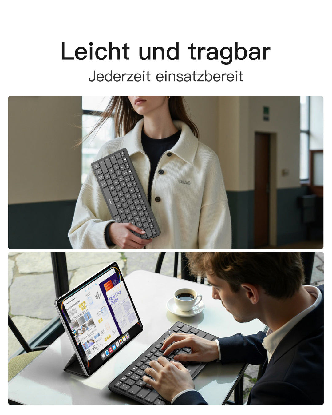 inateck DE Bluetooth Tablet Tastatur kompatibel mit Android/iOS/Smartphones/Windows PC/iPad, KB01003
