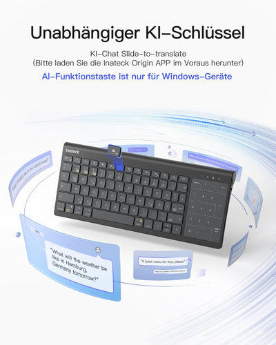 Tablet Tastatur, 3 BT-Kanäle, Kompatibel mit iPadOS/Samsung/Android/Windows, KB06103