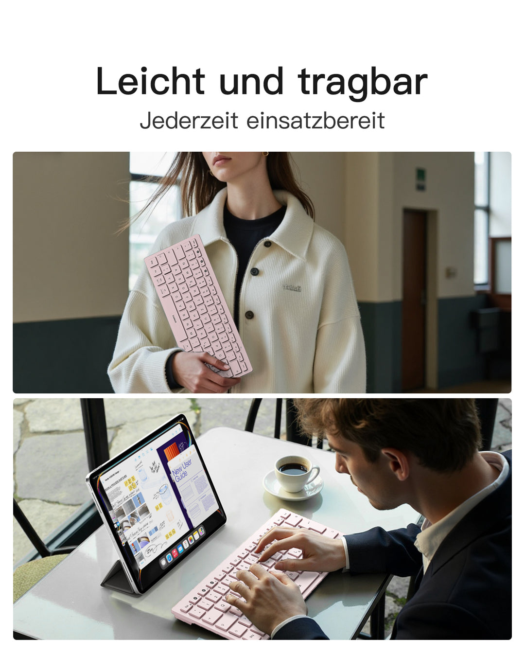 inateck DE Bluetooth Tablet Tastatur kompatibel mit Android/iOS/Smartphones/Windows PC/iPad, KB01003