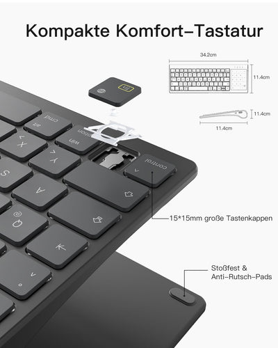 Tablet Tastatur, 3 BT-Kanäle, Kompatibel mit iPadOS/Samsung/Android/Windows, KB06103