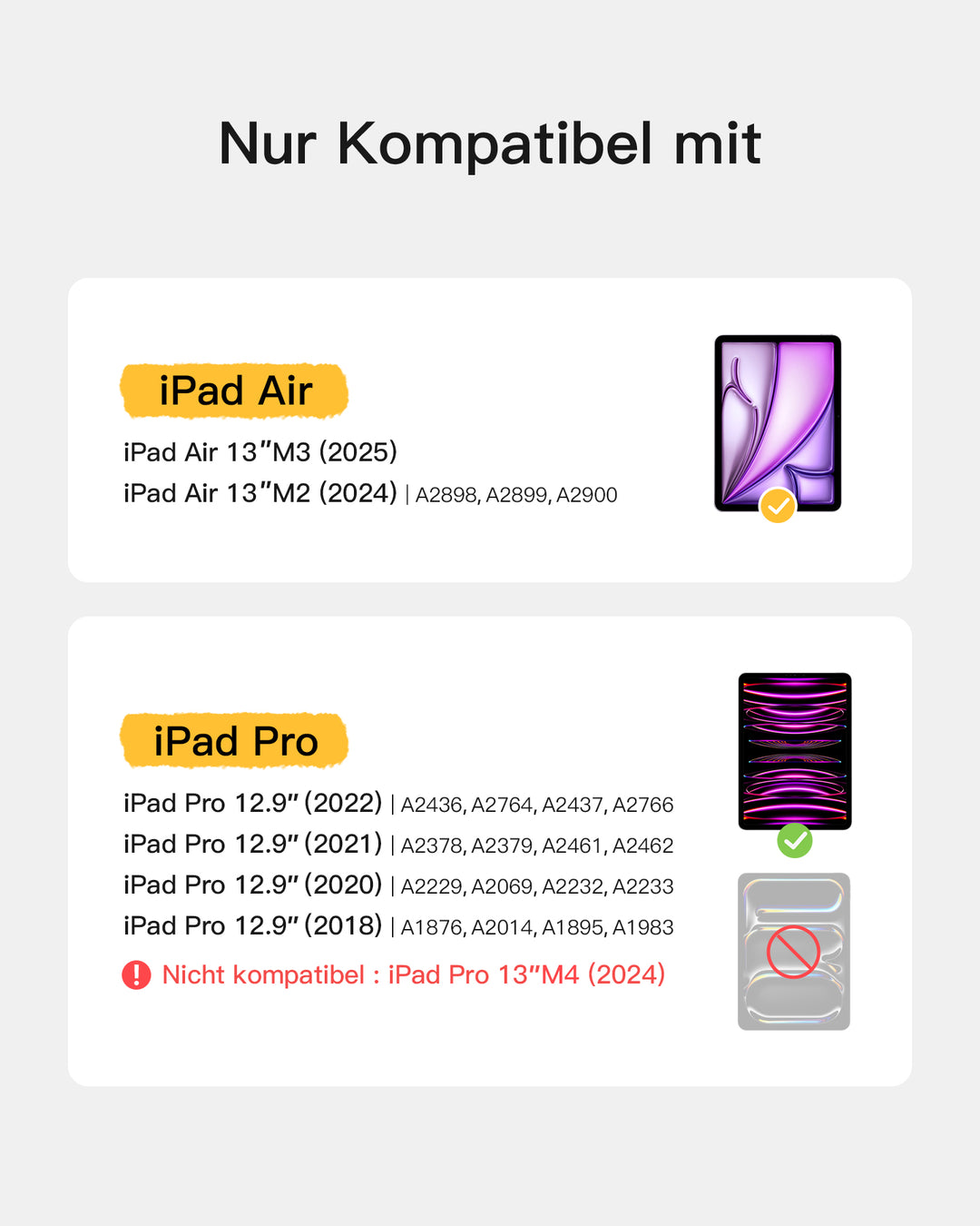 inateck DE Magnetisches Tastatur für iPad Air 13" M3/M2 (2025/2024), iPad Air 6, iPad Pro 12.9" 6/5/4/3, QWERTZ, KB09118