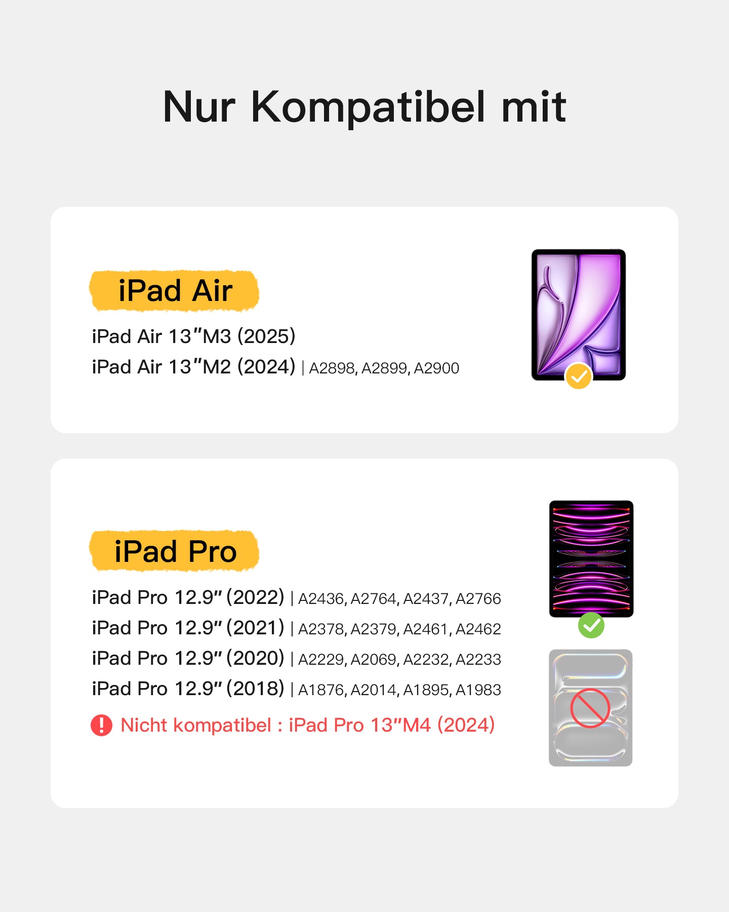 inateck DE Magnetisches Tastatur für iPad Air 13" M3/M2 (2025/2024), iPad Air 6, iPad Pro 12.9" 6/5/4/3, QWERTZ, KB09118