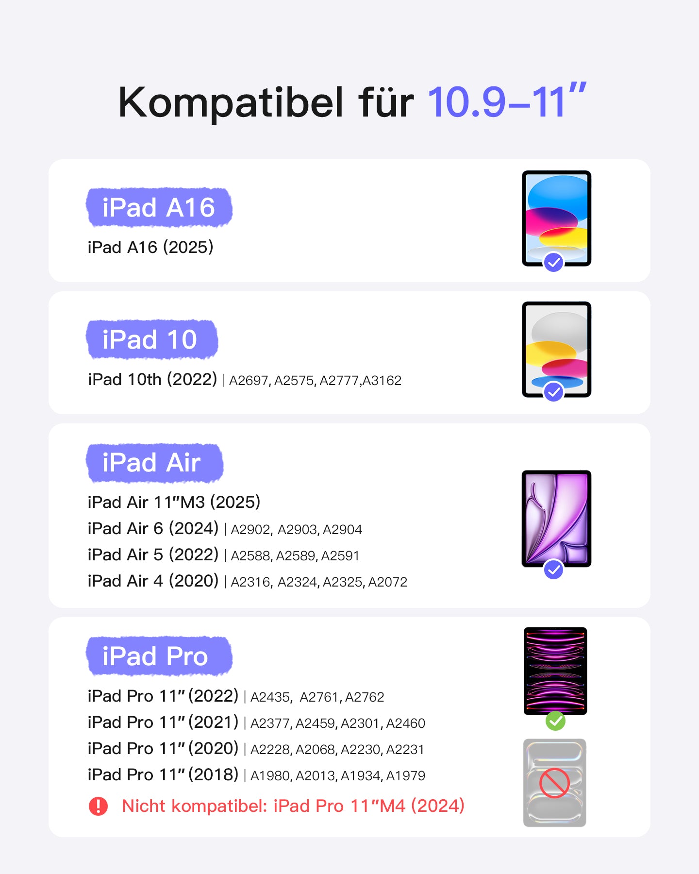 inateck DE Ultraleicht Tastatur Hülle für iPad 11" (A16 2025), iPad 10; iPad Air 11" M3/M2 (2025/2024), iPad Air 5/4; iPad Pro 11" 