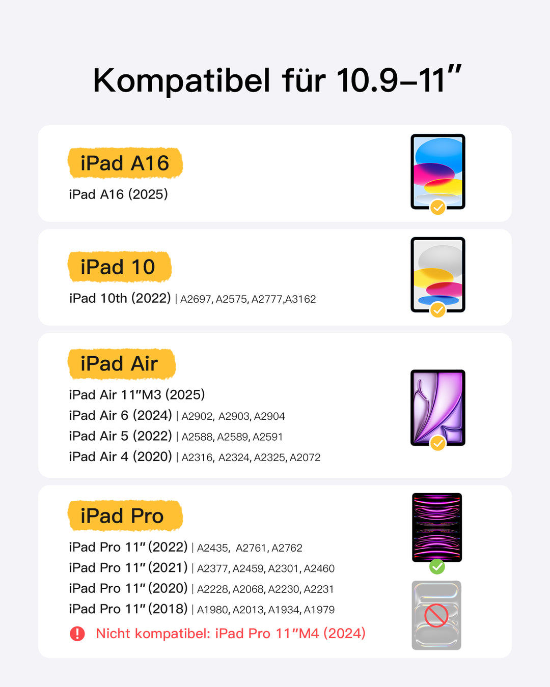 inateck DE Super-leicht Tastatur Hülle für iPad 11" 11 Gen (A16 2025), iPad 10, iPad Air 11" M3/M2 (2025/2024), iPad Air 5/4, iPad 