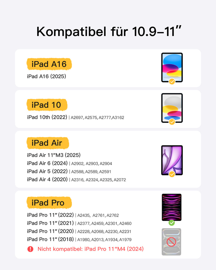 inateck DE Super-leicht Tastatur Hülle für iPad 11" 11 Gen (A16 2025), iPad 10, iPad Air 11" M3/M2 (2025/2024), iPad Air 5/4, iPad 