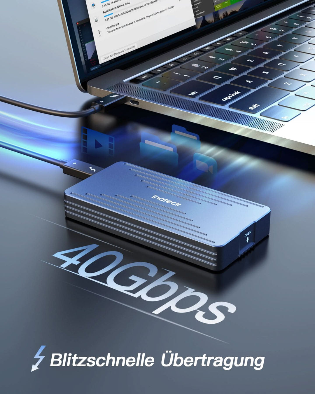 Inateck M.2 NVMe SSD-Gehäuse USB4.0/Thunderbolt 4, unterstützt 2230/2242/2260/2280 SSDs, M-Key, FE2028
