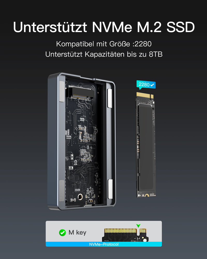 40Gbps M.2 NVMe SSD Aluminium-Gehäuse, USB4.0/Thunderbolt 3/4, unterstützt 2280 SSDs, M-Key, FE2029 - Inateck Official DE
