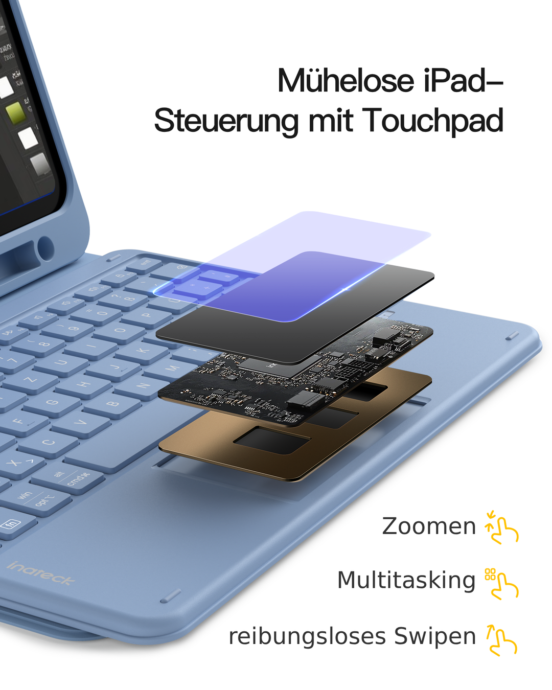 Abnehmbar Tastatur für iPad 11" A16 (2025), iPad Air 11" M4/M3/M2 (2026/2025/2024), iPad Air 10.9" 5/4, iPad Pro 11" 4/3/2/1, KB002