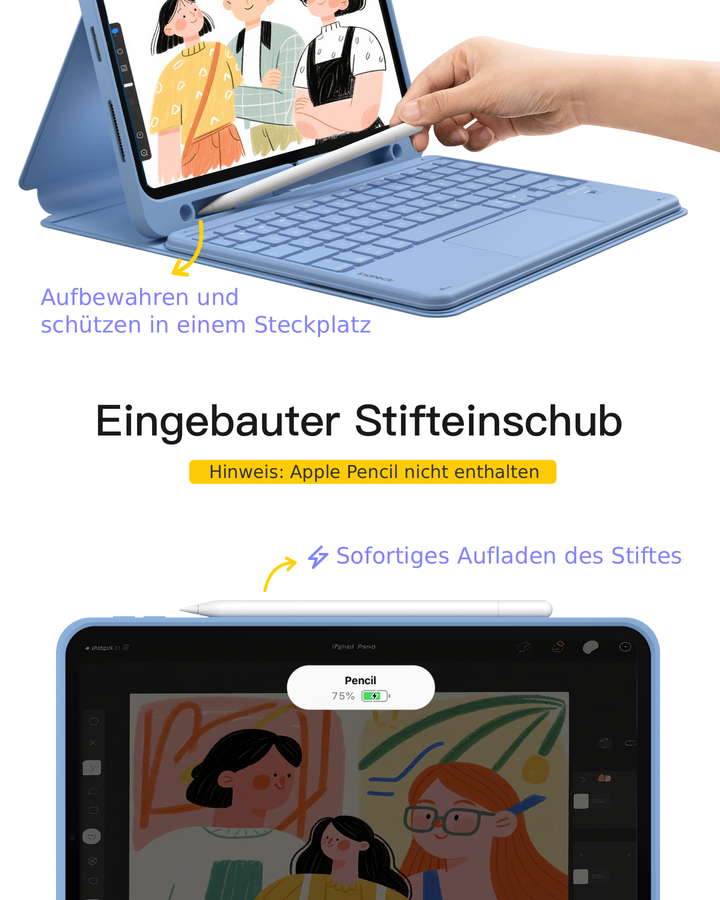 Abnehmbar Tastatur für iPad 11" A16 (2025), iPad Air 11" M4/M3/M2 (2026/2025/2024), iPad Air 10.9" 5/4, iPad Pro 11" 4/3/2/1, KB002