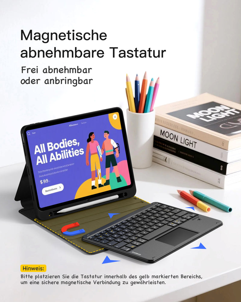 Abnehmbar Tastatur für iPad 11" A16 (2025), iPad Air 11" M3/M2 (2025/2024), iPad Air 10.9" 5/4, iPad Pro 11" 4/3/2/1, KB002