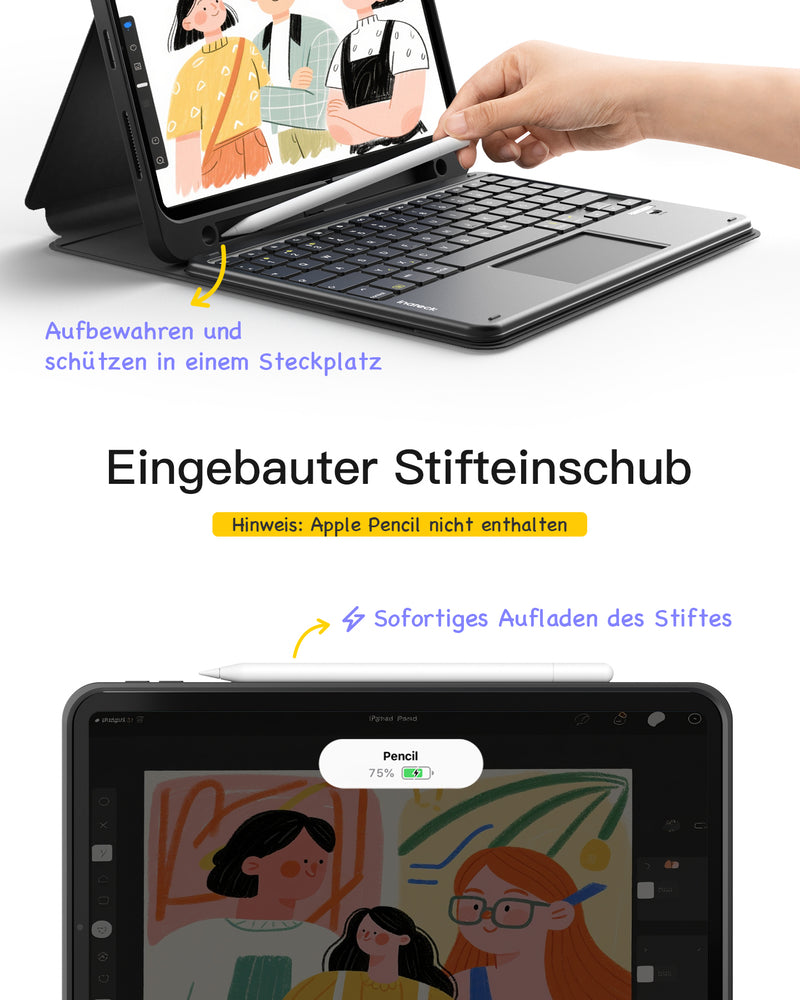 Abnehmbar Tastatur für iPad 11" A16 (2025), iPad Air 11" M3/M2 (2025/2024), iPad Air 10.9" 5/4, iPad Pro 11" 4/3/2/1, KB002