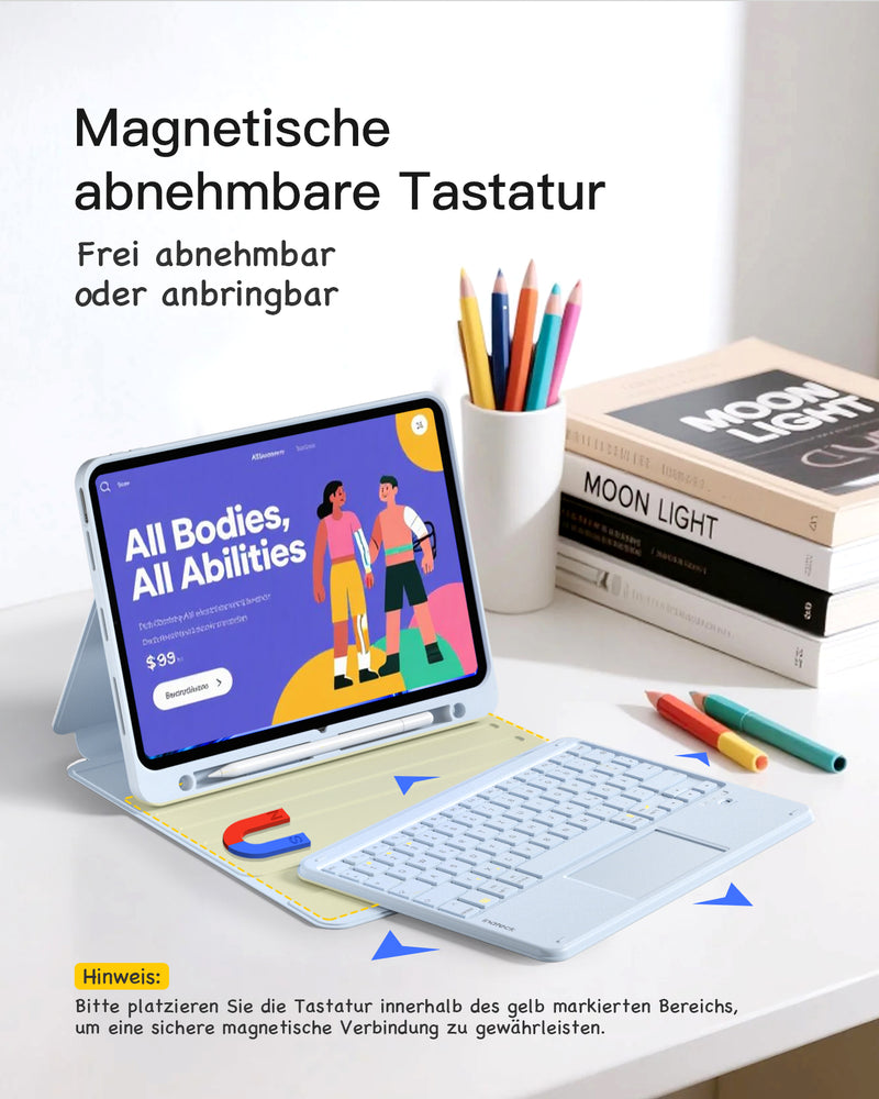 Abnehmbar Tastatur für iPad 11" A16 (2025), iPad Air 11" M3/M2 (2025/2024), iPad Air 10.9" 5/4, iPad Pro 11" 4/3/2/1, KB002