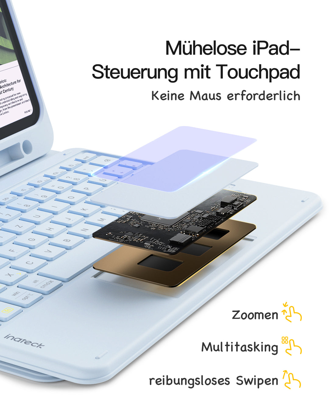 inateck DE Abnehmbar Tastatur für iPad 11" A16 (2025), iPad Air 11" M3/M2 (2025/2024), iPad Air 10.9" 5/4, iPad Pro 11" 4/3/2/1, KB
