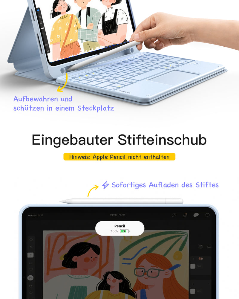 Abnehmbar Tastatur für iPad 11" A16 (2025), iPad Air 11" M3/M2 (2025/2024), iPad Air 10.9" 5/4, iPad Pro 11" 4/3/2/1, KB002