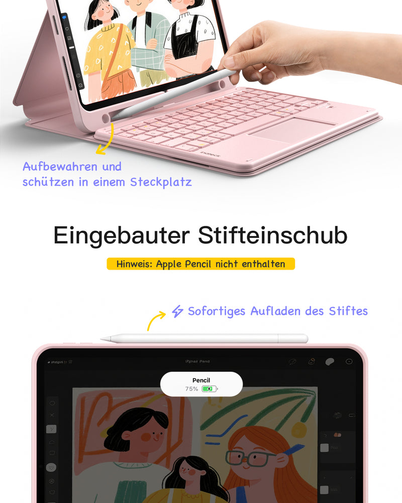 Abnehmbar Tastatur für iPad 11" A16 (2025), iPad Air 11" M3/M2 (2025/2024), iPad Air 10.9" 5/4, iPad Pro 11" 4/3/2/1, KB002