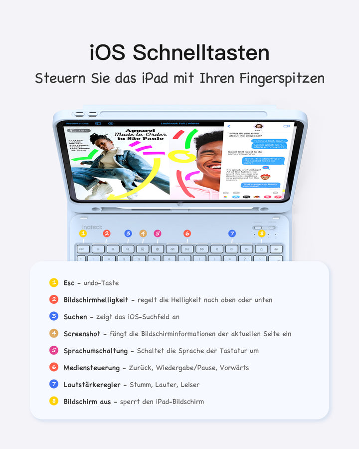 inateck DE Ultraleicht Tastatur Hülle für iPad 11" (A16 2025), iPad 10; iPad Air 11" M3/M2 (2025/2024), iPad Air 5/4; iPad Pro 11" 