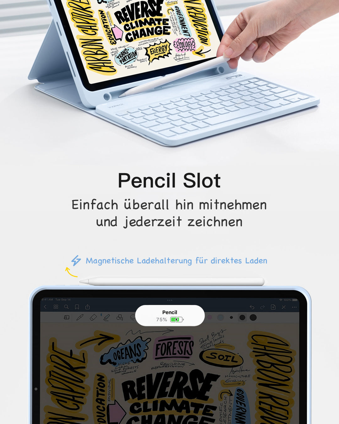 inateck DE Ultraleicht Tastatur Hülle für iPad 11" (A16 2025), iPad 10; iPad Air 11" M3/M2 (2025/2024), iPad Air 5/4; iPad Pro 11" 