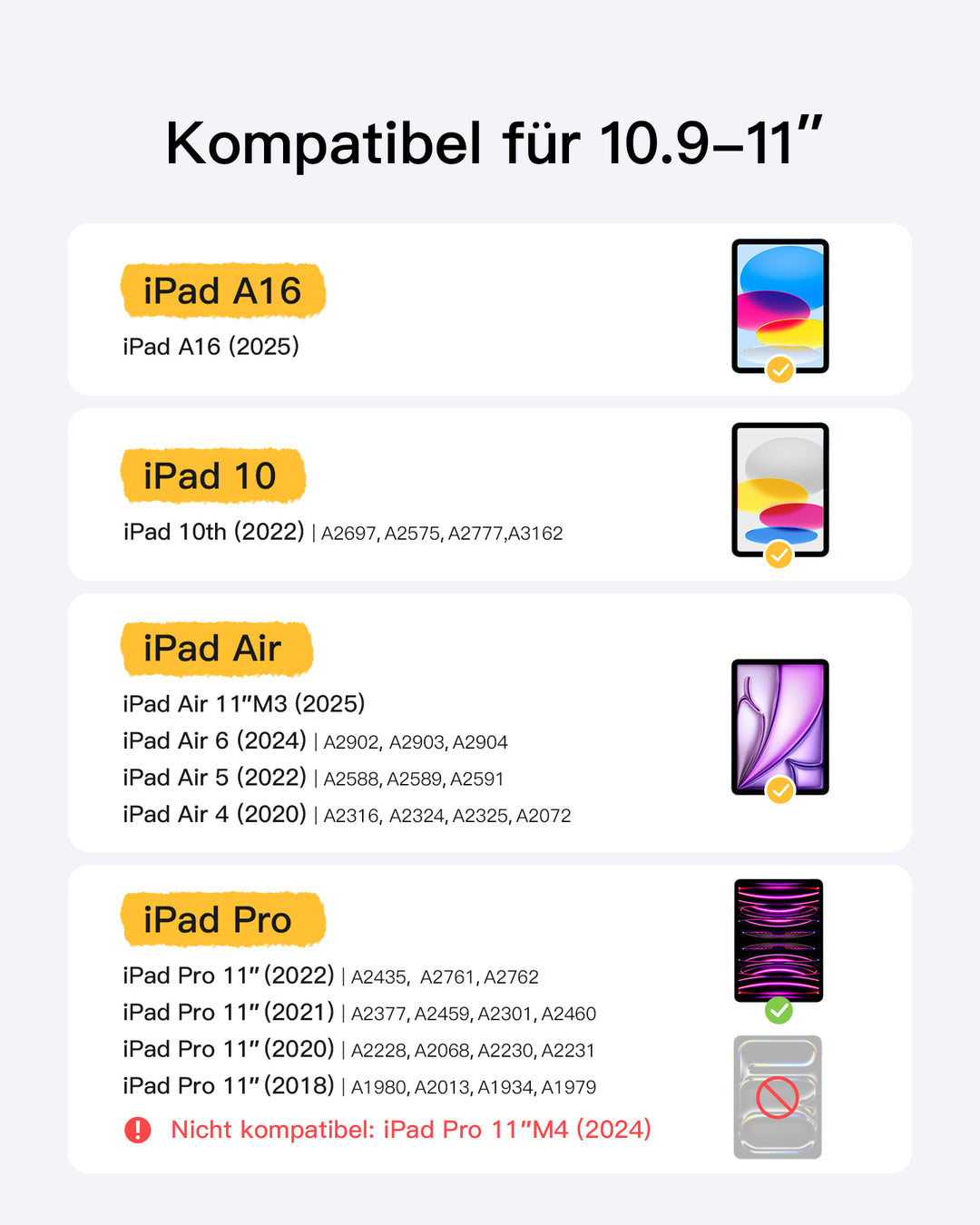 inateck DE Ultraleicht Tastatur Hülle für iPad 11" (A16 2025), iPad 10; iPad Air 11" M3/M2 (2025/2024), iPad Air 5/4; iPad Pro 11" 