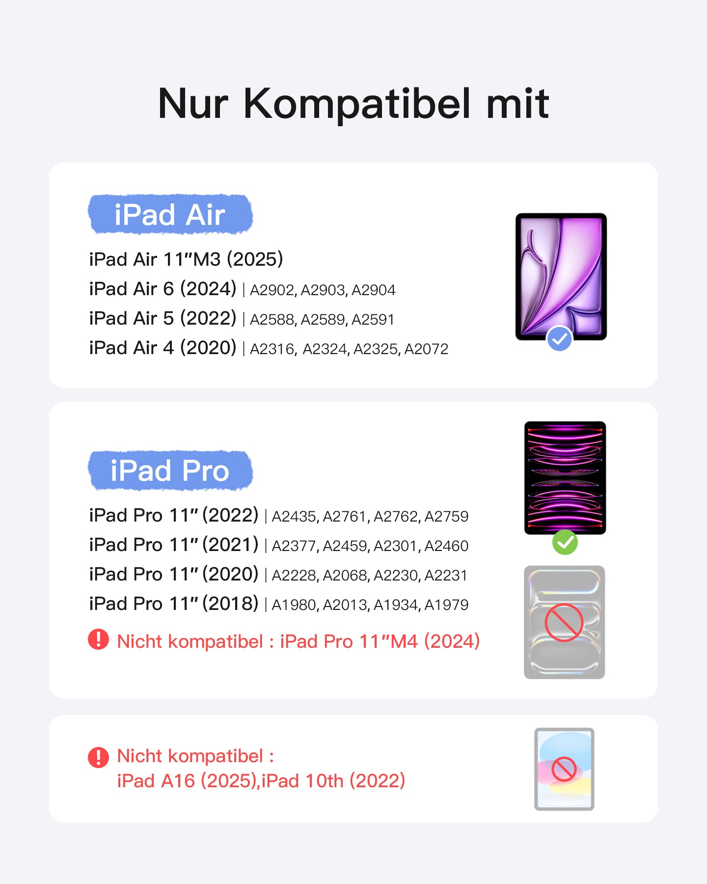 inateck DE Abnehmbare Tastatur für iPad Air 11" M3/M2 (2025/2024), iPad Air 6/5/4, iPad Pro 11" 4/3/2/1, QWERTZ, KB04111