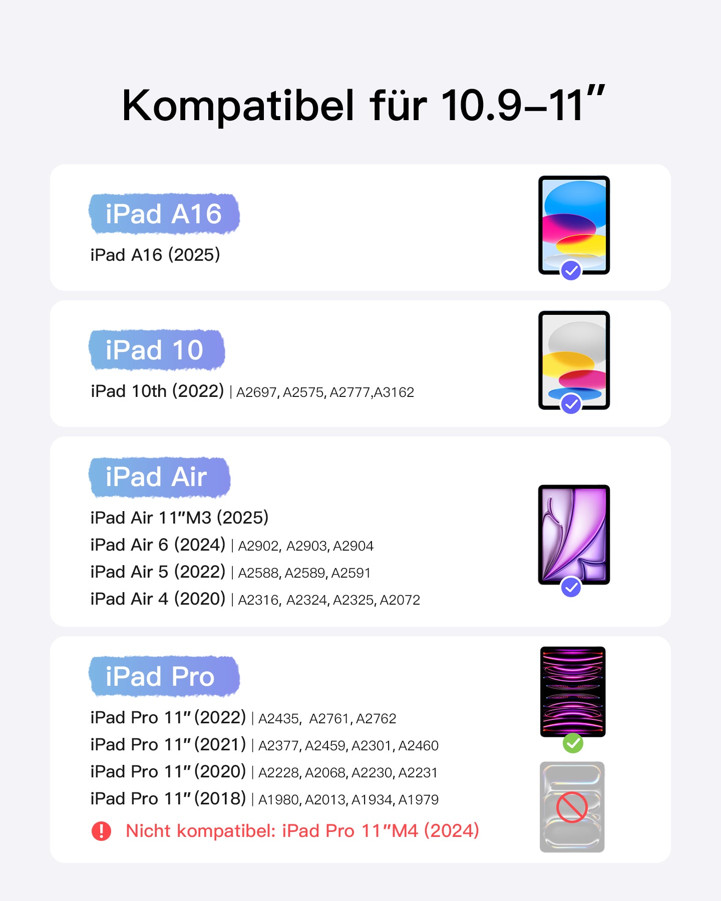 inateck DE Ultraleicht Tastatur für iPad 11" (A16 2025), iPad 10, iPad Air 11" M3/M2 (2025/2024), iPad Air 7/6/5/4, iPad Pro 11" 4/