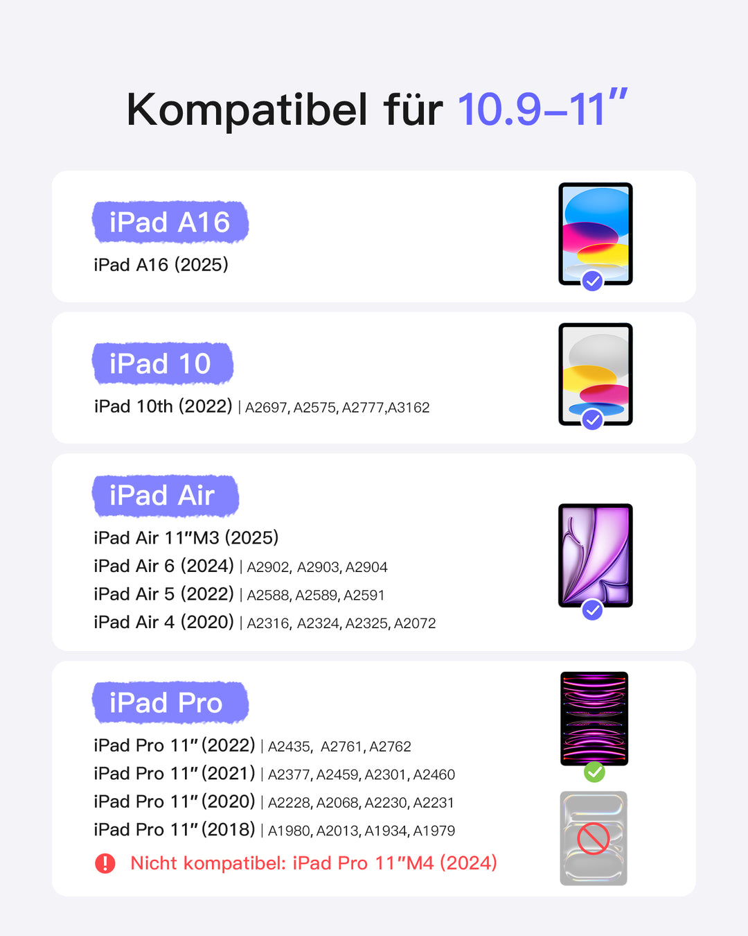 inateck DE Ultraleicht Tastatur für iPad 11" (A16 2025), iPad 10, iPad Air 11" M3/M2 (2025/2024), iPad Air 7/6/5/4, iPad Pro 11" 4/