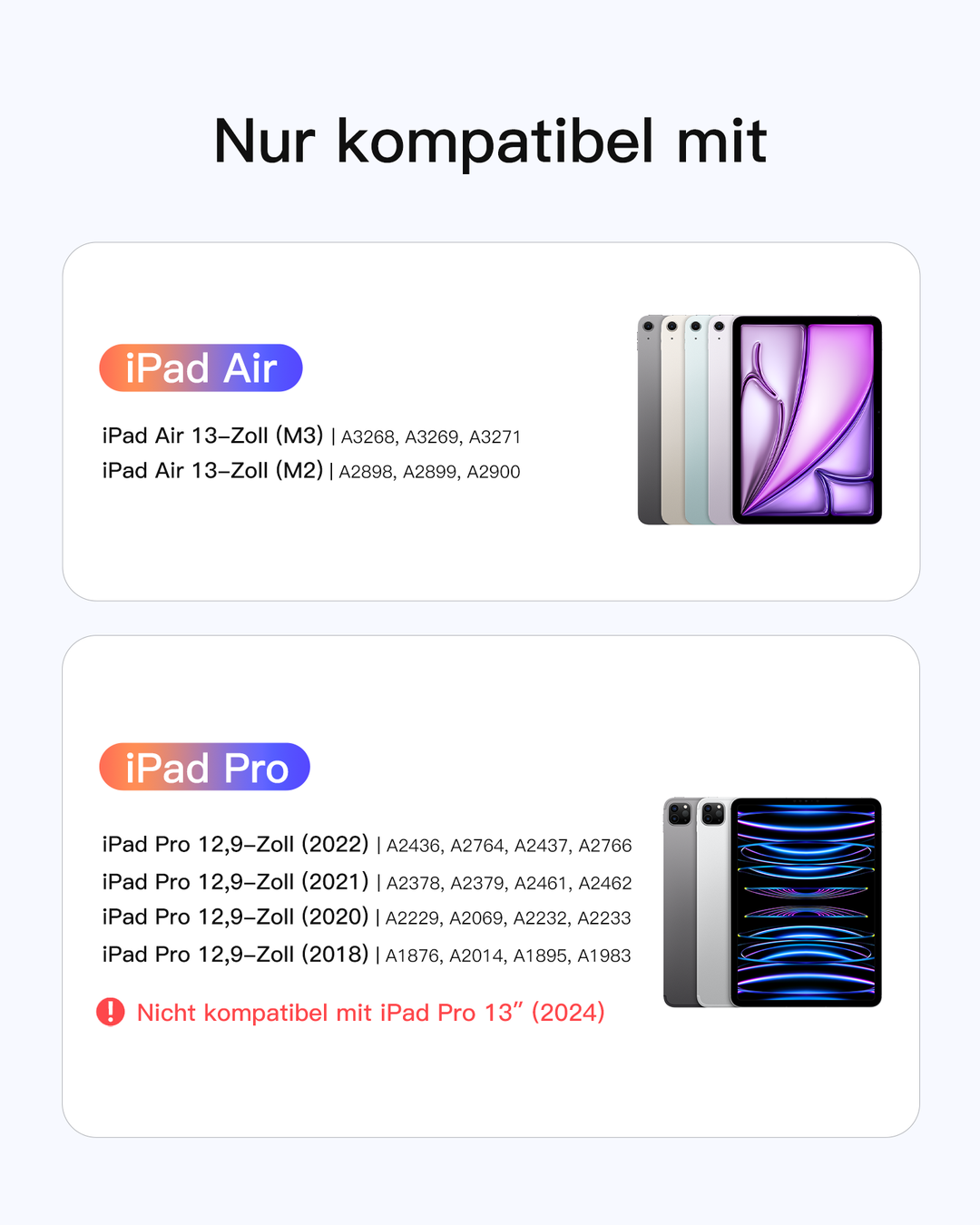 inateck DE Inateck NeoMagic Magnetische Tastatur Hülle für iPad Air 13" (2025/2024), iPad Pro 12.9" 6/5/4/3 Gen,QWERTZ, KB903-13A