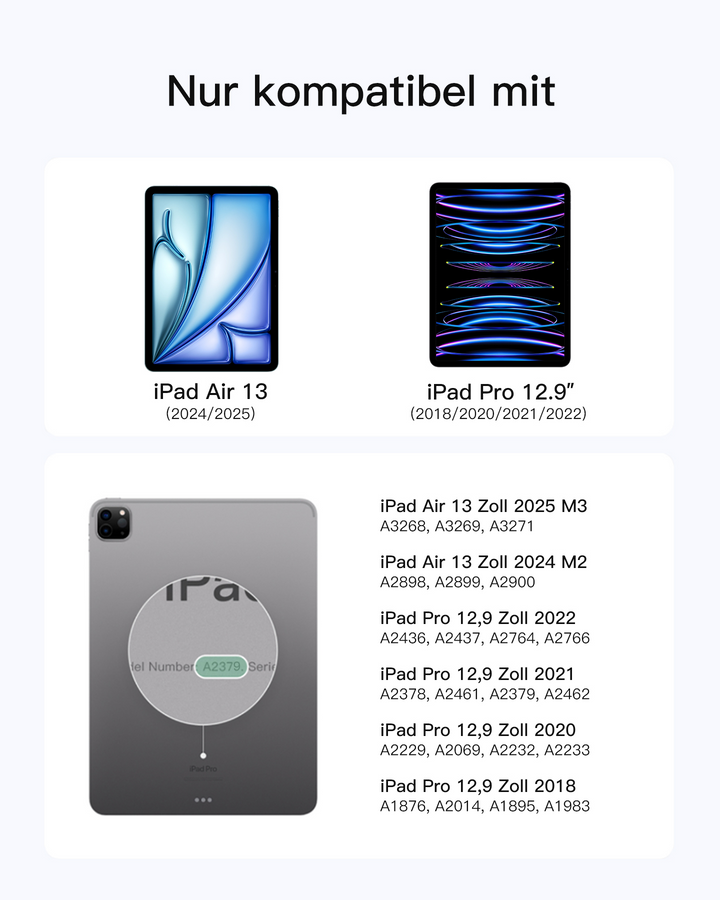 inateck DE Inateck Abnehmbar Tastatur Hülle Kompatibel mit iPad Air 13"(2025/2024), iPad Pro 12.9" 6/5/4/3 Gen,QWERTZ, AceTouch, KB