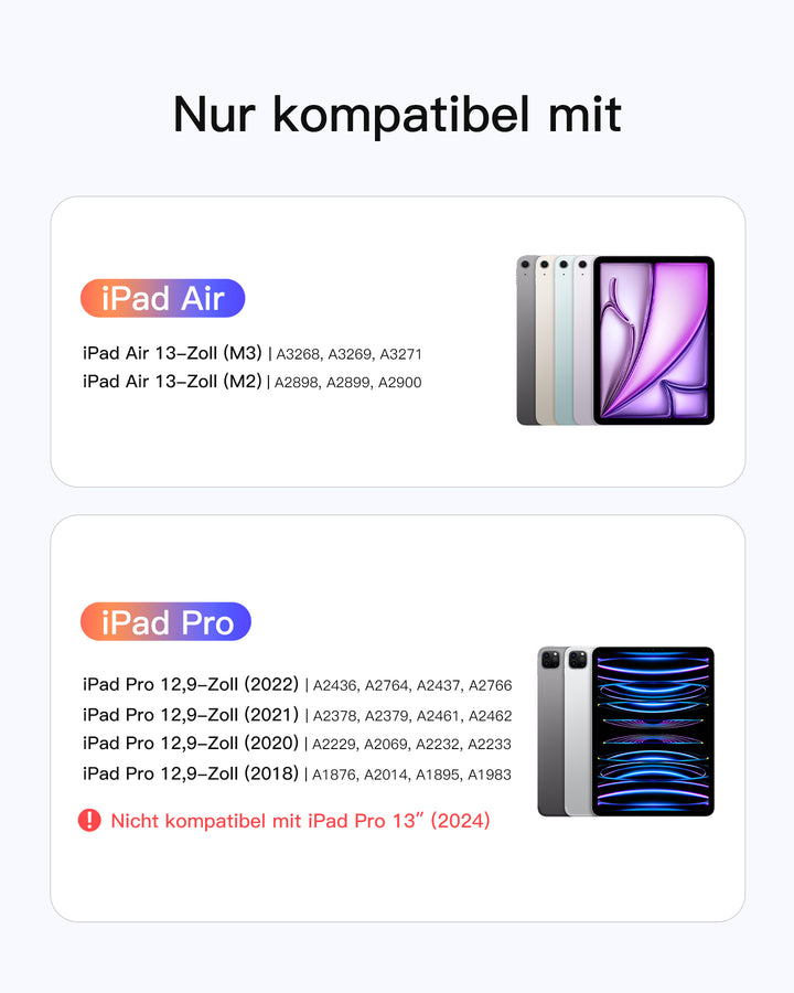 Inateck NeoMagic Magnetische Tastatur Hülle für iPad Air 13" M4/M3/M2 (2026/2025/2024), iPad Pro 12.9" 6/5/4/3 Gen,QWERTZ, KB903-13A