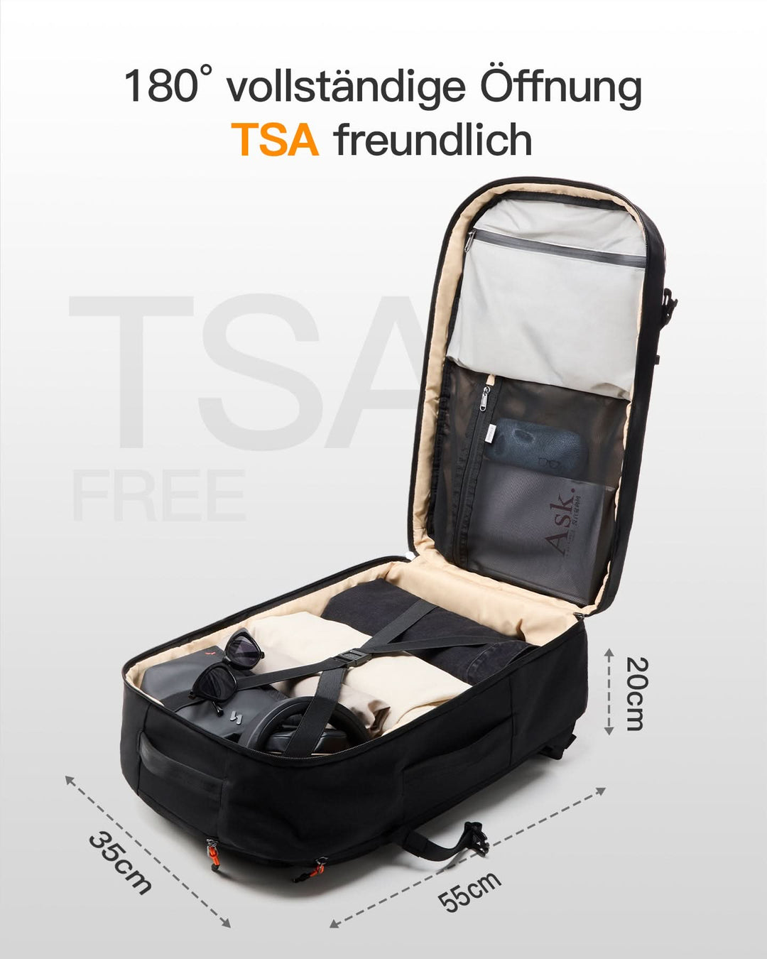 inateck DE Inateck Reiserucksack 39L, Spritzwassergeschützt TSA Handgepäck Flugzeug Rucksack Travel Backpack Herren für 15.6 Zoll L