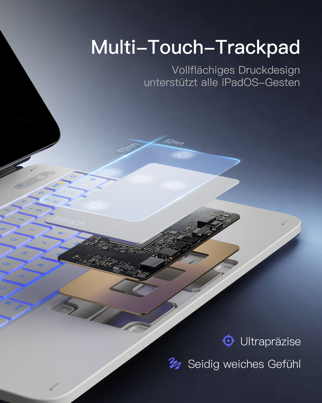 Inateck NeoMagic Magnetische Tastatur Hülle für iPad Air 13" M4/M3/M2 (2026/2025/2024), iPad Pro 12.9" 6/5/4/3 Gen,QWERTZ, KB903-13A