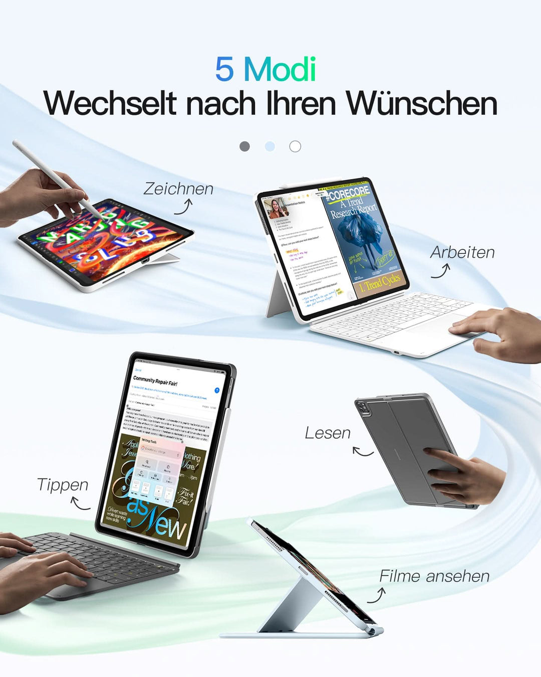 inateck DE Inateck Abnehmbar Tastatur Hülle Kompatibel mit iPad Air 13"(2025/2024), iPad Pro 12.9" 6/5/4/3 Gen,QWERTZ, AceTouch, KB