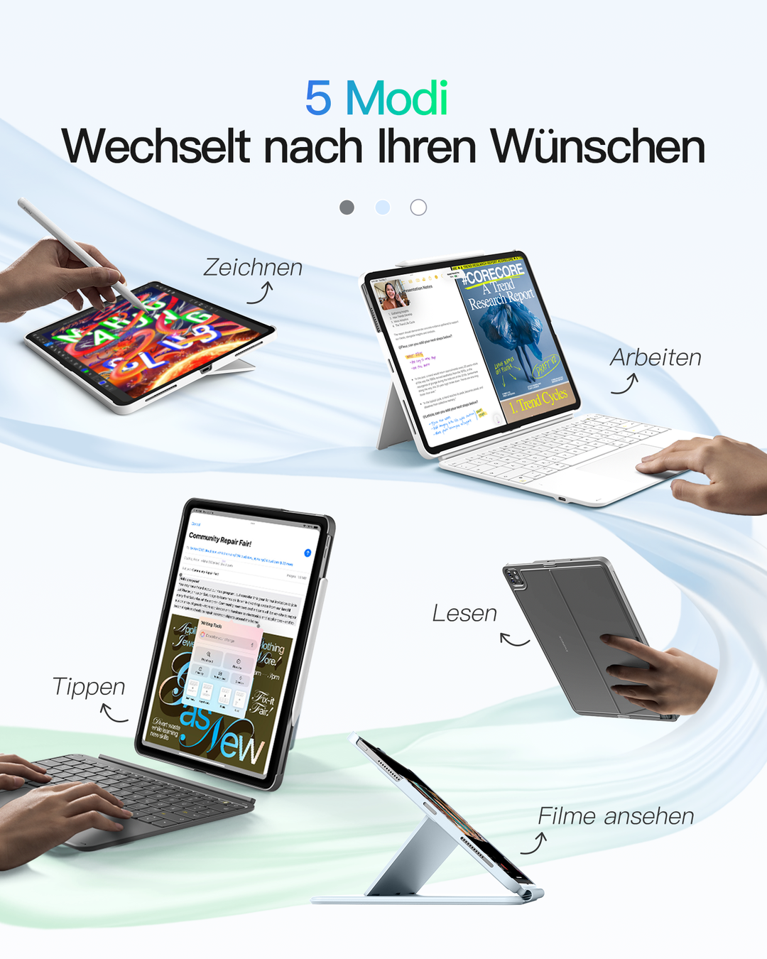 inateck DE Inateck Abnehmbar Tastatur Hülle Kompatibel mit iPad Pro 13" (2025/2024) M5/M4,QWERTZ,AceTouch, KB04122-13P
