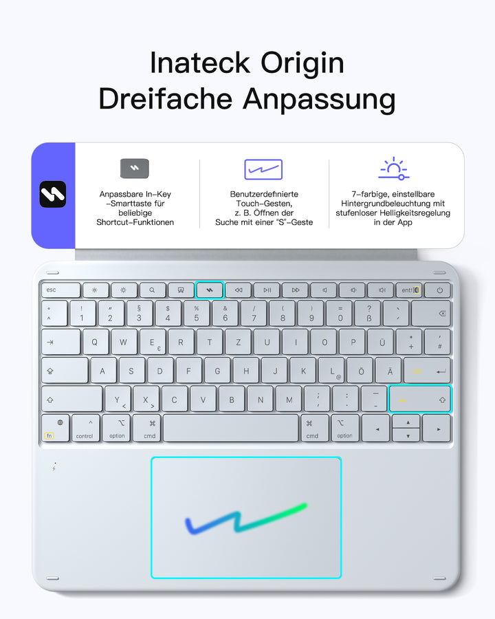 inateck DE Inateck Abnehmbar Tastatur Hülle Kompatibel mit iPad Air 13"(2025/2024), iPad Pro 12.9" 6/5/4/3 Gen,QWERTZ, AceTouch, KB