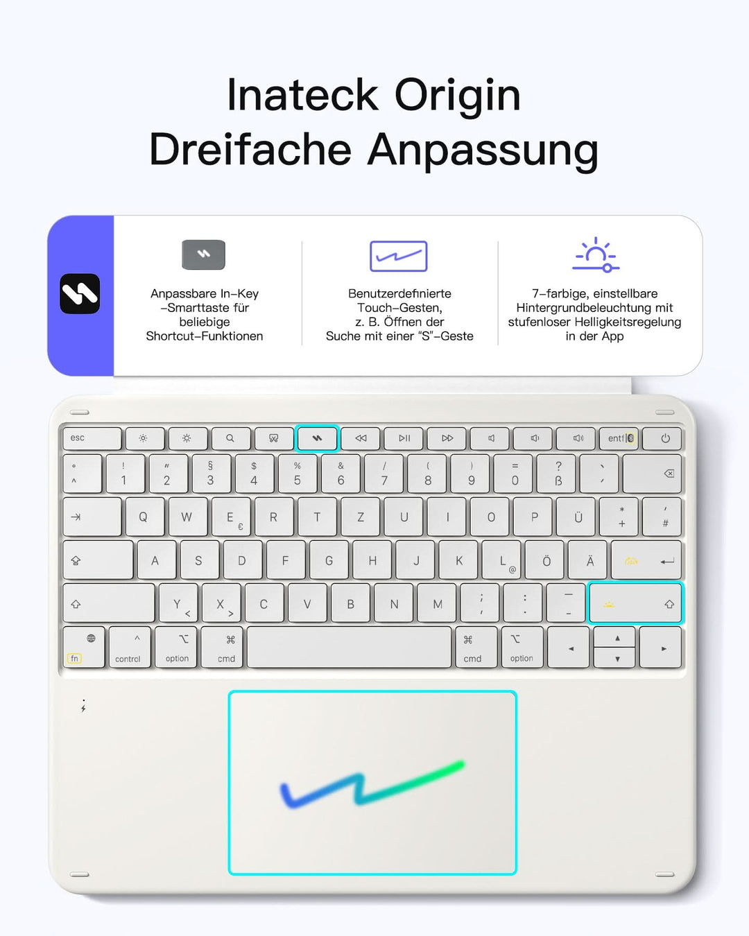 inateck DE Inateck Abnehmbar Tastatur Hülle Kompatibel mit iPad Air 13"(2025/2024), iPad Pro 12.9" 6/5/4/3 Gen,QWERTZ, AceTouch, KB