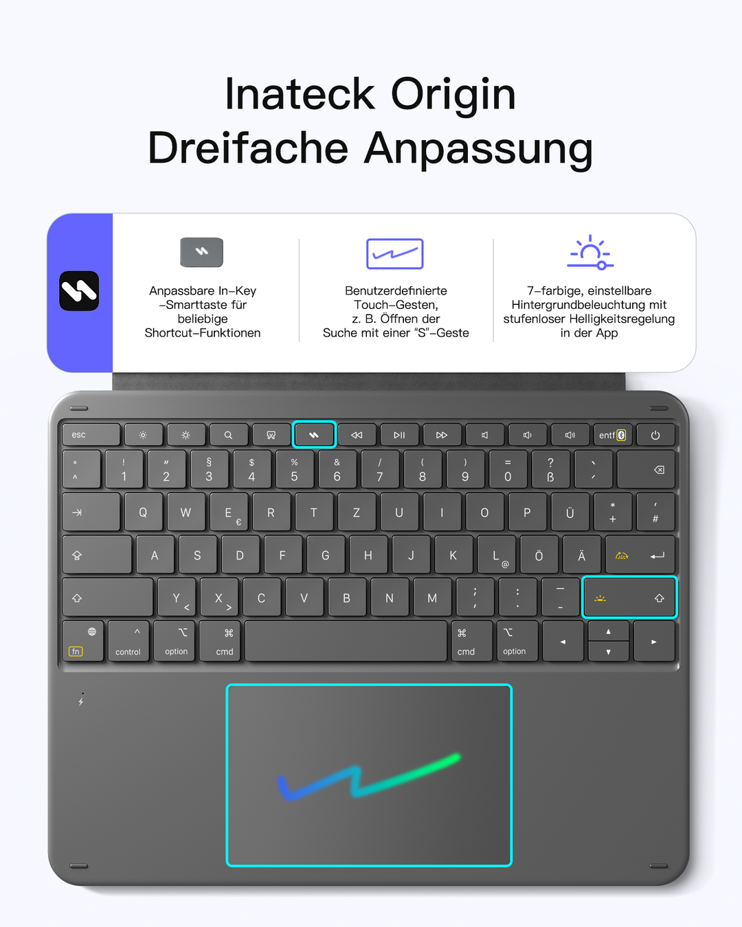 inateck DE Inateck Abnehmbar Tastatur Hülle Kompatibel mit iPad Air 13"(2025/2024), iPad Pro 12.9" 6/5/4/3 Gen,QWERTZ, AceTouch, KB