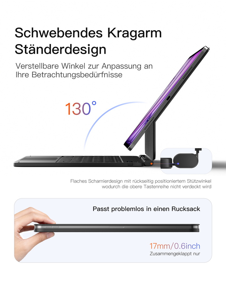 inateck DE Inateck NeoMagic Magnetische Tastatur Hülle für iPad Air 13" (2025/2024), iPad Pro 12.9" 6/5/4/3 Gen,QWERTZ, KB903-13A