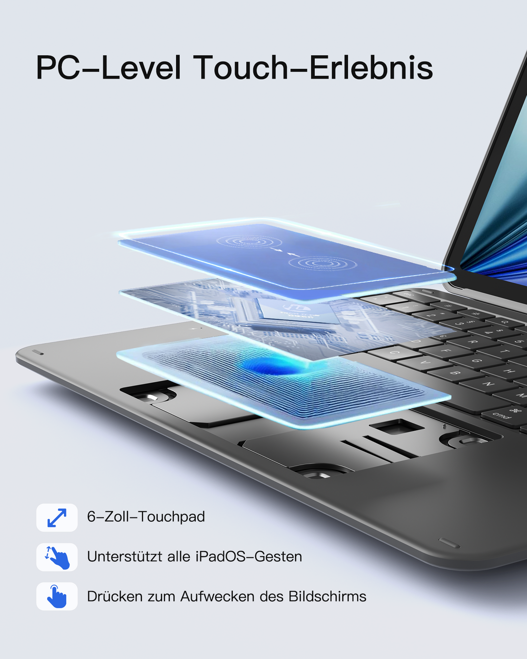 inateck DE Inateck Abnehmbar Tastatur Hülle Kompatibel mit iPad Air 13"(2025/2024), iPad Pro 12.9" 6/5/4/3 Gen,QWERTZ, AceTouch, KB