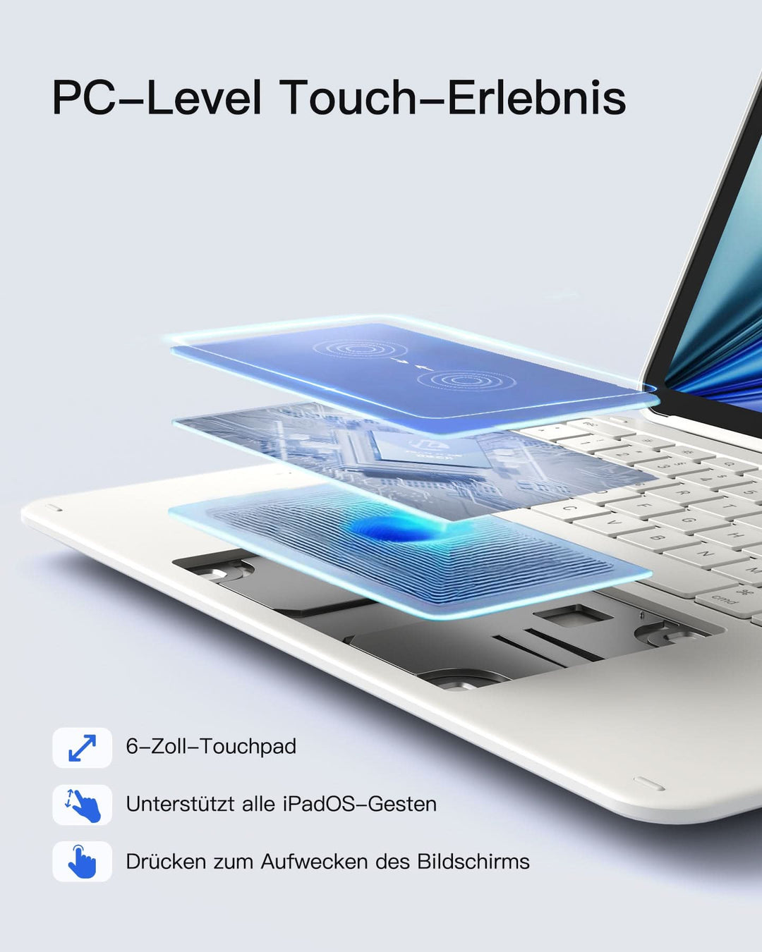 inateck DE Inateck Abnehmbar Tastatur Hülle Kompatibel mit iPad Air 13"(2025/2024), iPad Pro 12.9" 6/5/4/3 Gen,QWERTZ, AceTouch, KB