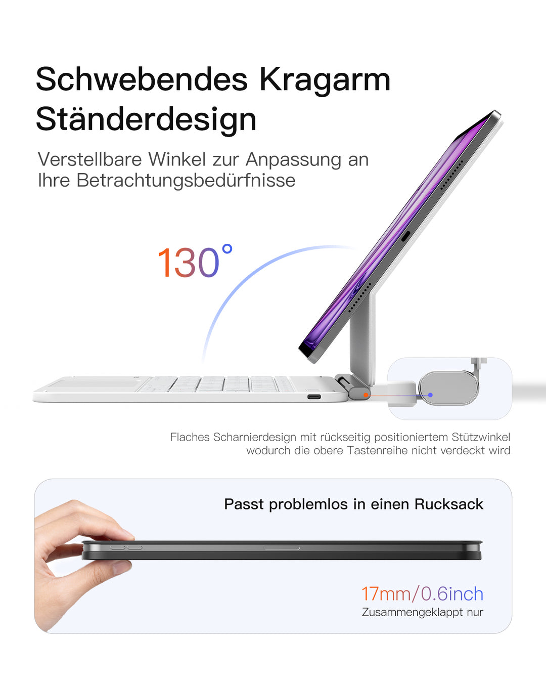 Inateck NeoMagic Magnetische Tastatur Hülle für iPad Air 13" M4/M3/M2 (2026/2025/2024), iPad Pro 12.9" 6/5/4/3 Gen,QWERTZ, KB903-13A