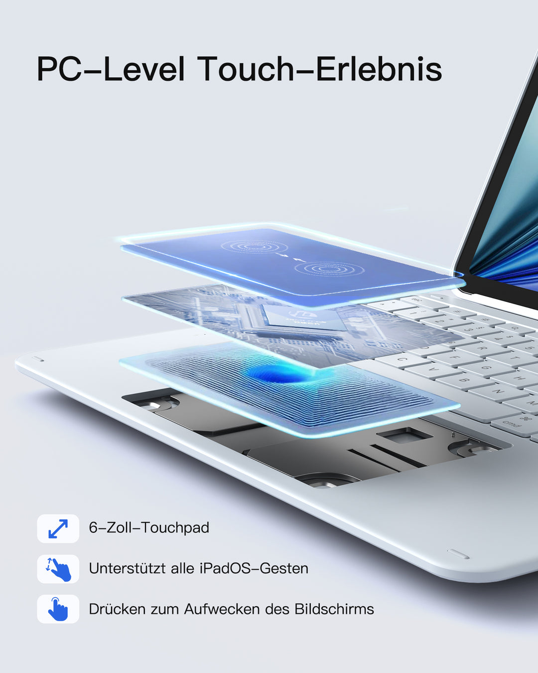 inateck DE Inateck Abnehmbar Tastatur Hülle Kompatibel mit iPad Air 13"(2025/2024), iPad Pro 12.9" 6/5/4/3 Gen,QWERTZ, AceTouch, KB